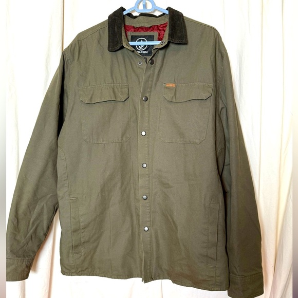Volcom Larkin Workwear Lined Jacket NWOT Mens Sz XL Green w/ Brown Corduroy Trim - Picture 1 of 8